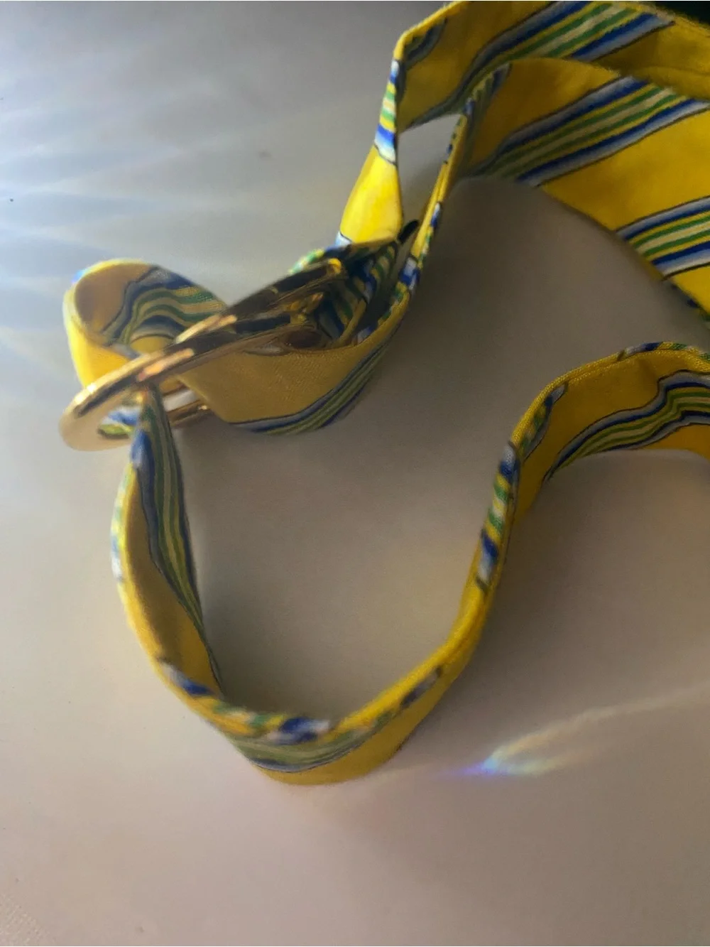 Lauren Ralph Lauren Yellow Striped Silk Scarf with Gold-Tone Double Rings